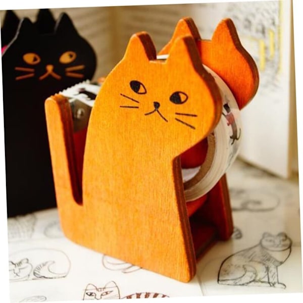 Kattställ chatt katt skrivbord distributör av band rolig uppvärmning av banddispenser självhäftande bordsdekor Gratoir figurer ornament tema krubba trä wo