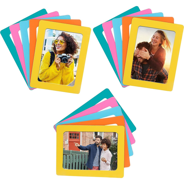 Magnetic Fridge Photo Frame (Pack of 15) - Fridge Photo Magnet 10x15 cm - Magnetic Photo Holder for Metal Surfaces - 5 Different Colors