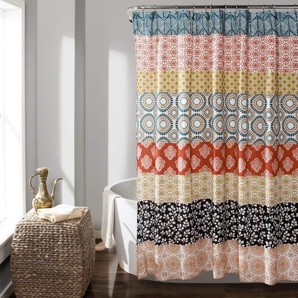 Boho Randig Färgglad Djärv Design Duschdraperi, 35\" x 72\", Turkos Orange (1 Styck)