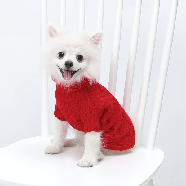 Sweater varmt hvalpetøj, rullekrave strikket kattetrøje, pullover katte sweater tøj til små hunde Pullover varmt tøj (stort, rødt)