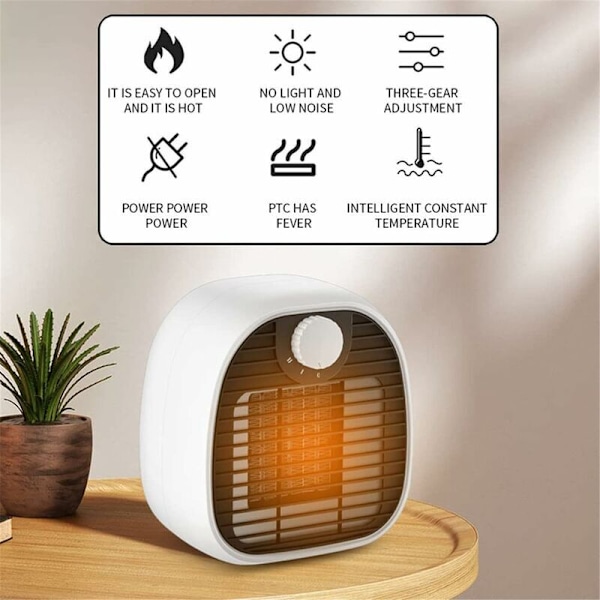 1000W kannettava lämpöpuhallin pieni sähkölämmitin nopea lämmitys nopea säätö kahdella nopeudella, vihreä