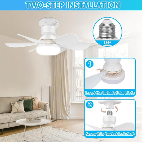 Takfläkt, Tyst Takfläkt, 40W Takfläktslampa med E27-sockel, 6 Blad, 3 Hastigheter, Tyst, för Vardagsrum, Sovrum, Sovrum (52cm)