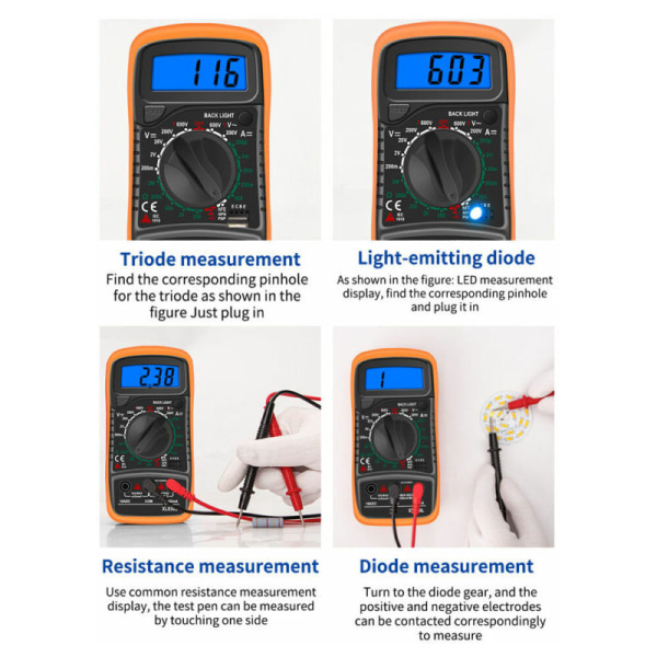 Multimeter, Ohmmeter och Ammeter Digital Multimeter XL830L 2000 Räkningar Mini Multimeter Batteritestare Ström Spänning AC DC Resistans Summer Transi