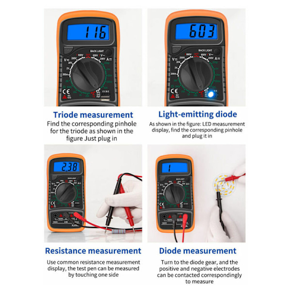 Multimeter, Ohmmeter og Amperemeter Digitalt Multimeter XL830L 2000 Teller Mini Multimeter Batteritester Strøm Spenning AC DC Motstand Summer