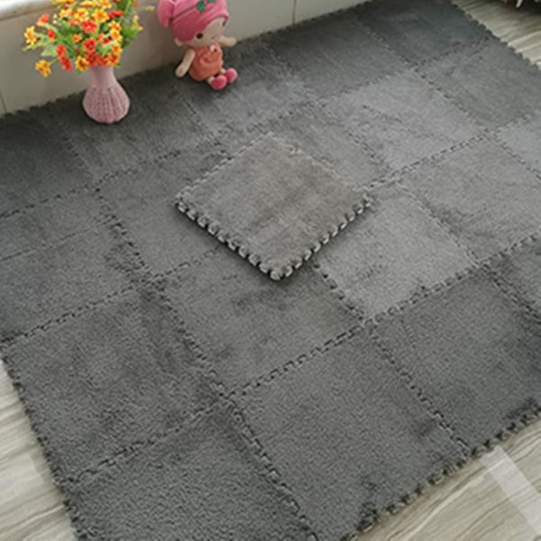 Interlocking teppe Shaggy Soft EVA skummatter Fluffy teppebeskyttende gulvfliser Treningsspillmatte for barn Barnerom Hjem Stue Soverom (