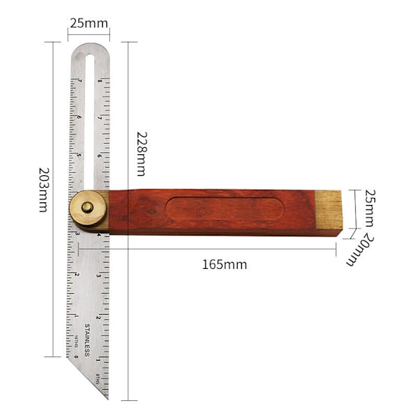 Vinkelmåler, 200 mm falsk T af T, rustfri stål vinkelbeslag, justerbare snedkermåleværktøjer, falsk vinkelmåler, snedker, håndværk