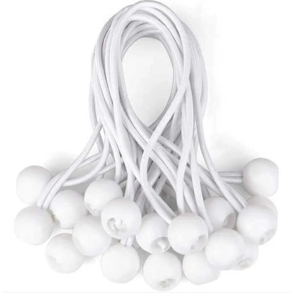 20 st Tarp Spännare Boll Bungee Bungee Bungee Gummi Spännare för Banner, Tarp, Paviljong, Tält, Gardiner, Förlängningssladd, Tarpstöd Vit