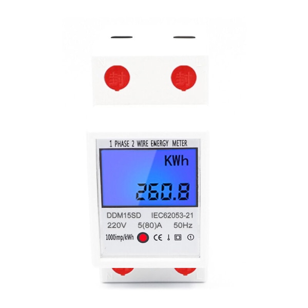 DDM15SD Enkeltfase Multifunktionel Skinne Meter Elektrisk Energimåler 220V/50Hz 5-80A