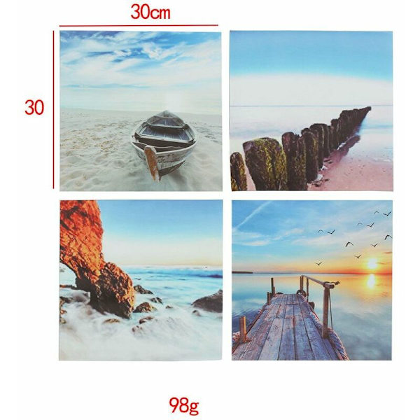 4 st canvasmålningar Hav Strand Sol Konst Hem Väggdekor