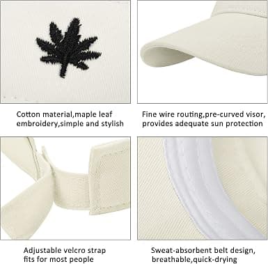 Dame Solhatt - Unisex Visor Cap, Lønneblad Brodert Justerbar Golf Cap Egnet for Utesport