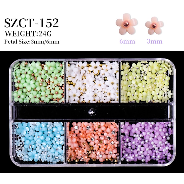 Macaron färgglada fem kronblad blomma blandad nagelkonst kristall strass set - nagelkonst, kristall strass nagelkonst, blandade storlekar, diamant nageldekorati