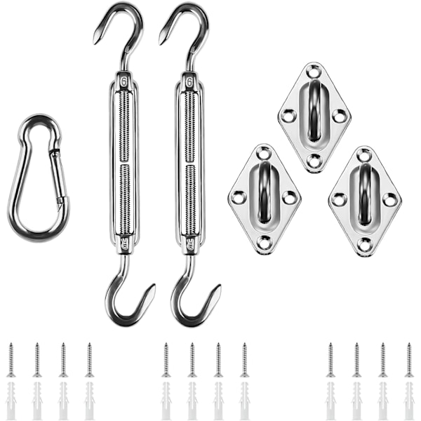 M6 Solseil Feste Kit, Rustfritt Stål Solseil Feste Kit for Trekant og Firkant, Rektangel, Solseil Feste Tilbehør