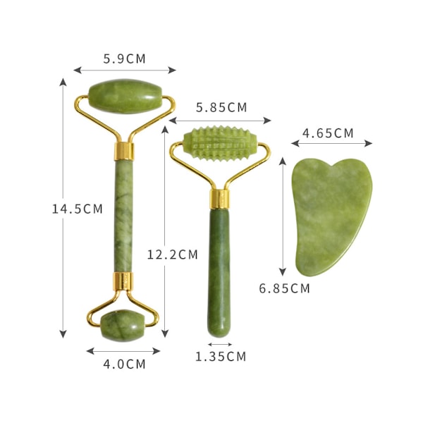 4 i 1 Set Jade Ansiktsmassage och Gua Sha Rollers, Grön Jade Roller med Ögonmassagerare, Jade Sten Ansikte Gua Sha, F Massager
