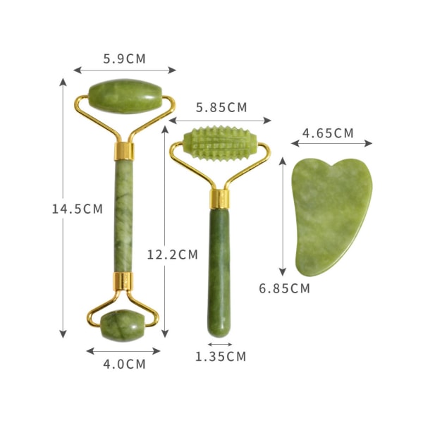 4 in 1 Set Jade Facial Massage and Gua Sha Rollers, Green Jade Roller with Eye Massager, Jade Stone Face Gua Sha, F Massager