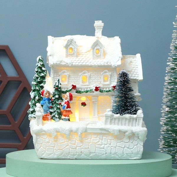 Mini Resin Christmas Ice House Lamp Battery Christmas Decoration Gift D