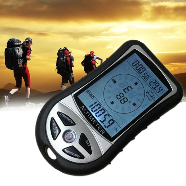 Elektronisk Højdemåler, Termometer Elektronisk Navigations Termometer GPS Kompas Vejrudsigt Barometer med LED Baggrundsbelysning Multifunktionsmåler
