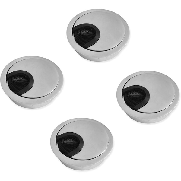 Kabelgenomföring Rund kabel Ø50mm för infällning i skrivbord, silverfärgade möbler, kromad metall, kabelgömma, 4-pack