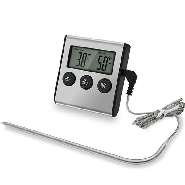 Kyl-magnetisk digital kötttermometer med timer, batteri ingår svart silver - Universal ugn kött grill mat termometer