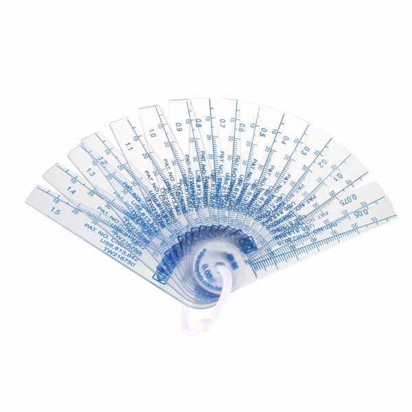 sourcing map 0,05-1,5 mm Plasttjocklek Mätare Hålfyllnadsmätverktyg för Gapbredd (17 i 1)