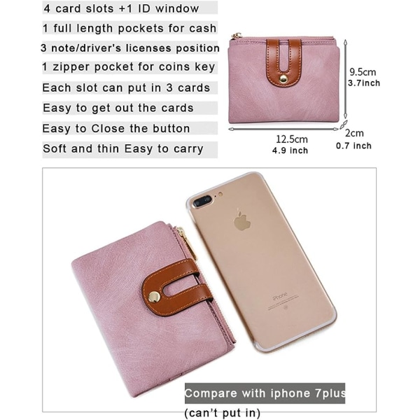 (Rosa) Liten RFID Skinn Bifold Lommebok for Dame Mini Lommebok for
