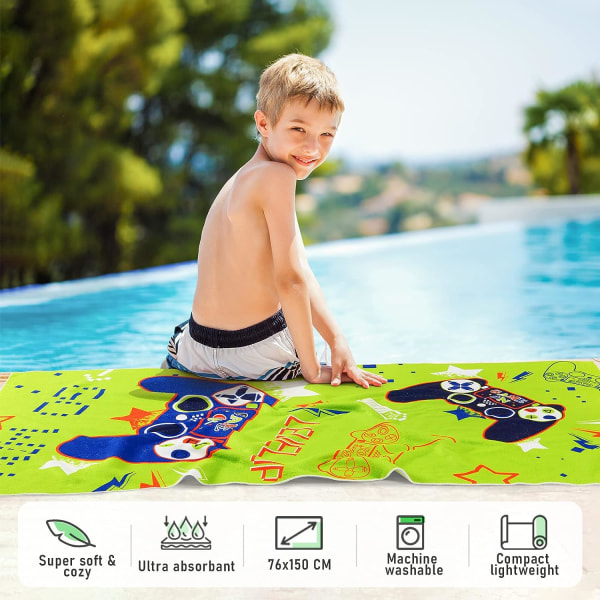 Peli Kids -rantapyyhe - 76x150cm hiekankestävä mikrokuitu pojille, kylpypyyhe, uima-allas, retkeily, matkustaminen, erittäin imukykyinen, superpehmeä rantapyyhe