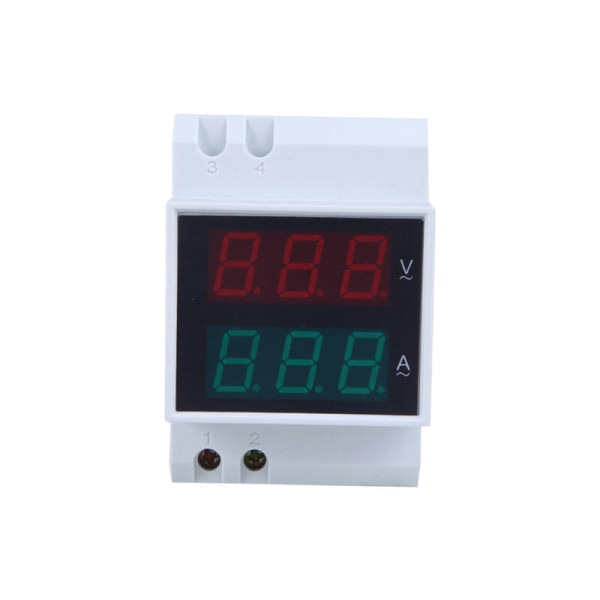 Multimeter, Ohmmeter og Ammeter DIN-skinne LED Digital Voltmeter Ammeter AC80-300V 0,2-99,9A Dobbel Display, Hvit