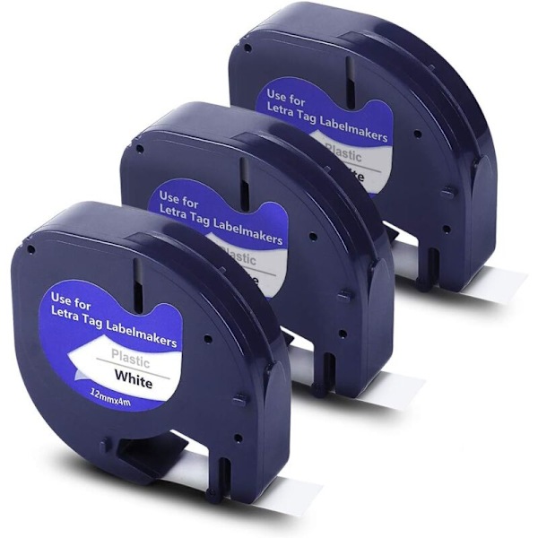 Erstatning av kompatible etikettbånd for Dymo Letratag 91330 Refill Sort trykk på hvitt papir Klønete selvklebende etiketter 12 mm x 4 m