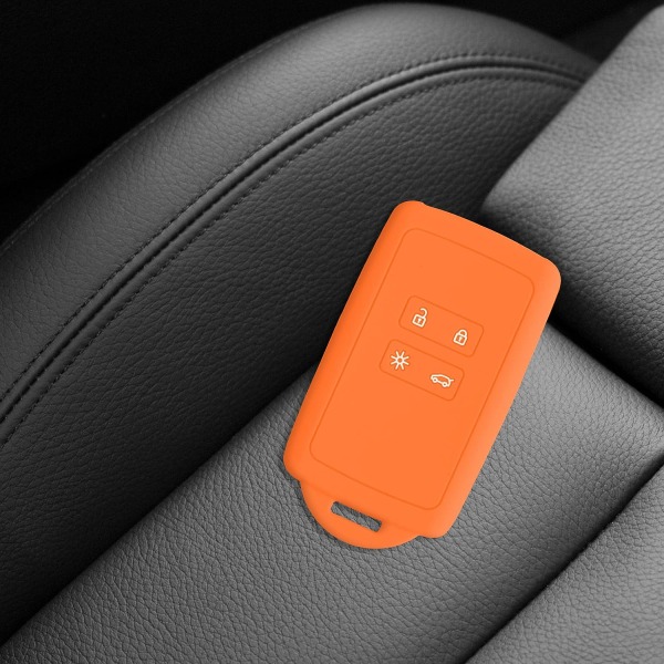 Orange-färgat nyckeltillbehör kompatibelt med Renault Smart Key 4 knappar - Mjukt silikonskal med nyckelbricka