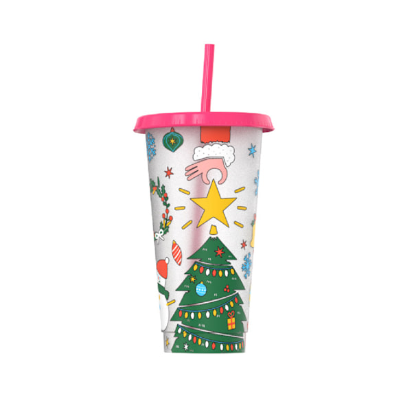 Färgförändrande mugg  Plastjulklappar Återanvändbara resmugg med lock och sugrör Iskall kaffemugg Kallvatten Drick Förändringsmuggar, 710 ml (ljus