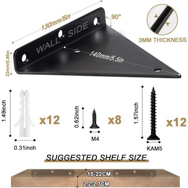 4-pack Triangel Hyllkonsoler, 14cm Flytande Hyllkonsoler i Järn, Metall Väggmonterade Hyllkonsoler för DIY Öppna Hyllor - RWEBracket Konsol