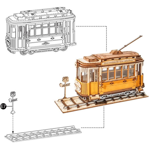 Tram 3D Puzzle Wood Wooden Model Puzzle Adult Mechanical Wooden Model Building Kit Laser Cut Adult Jigsaw Puzzle