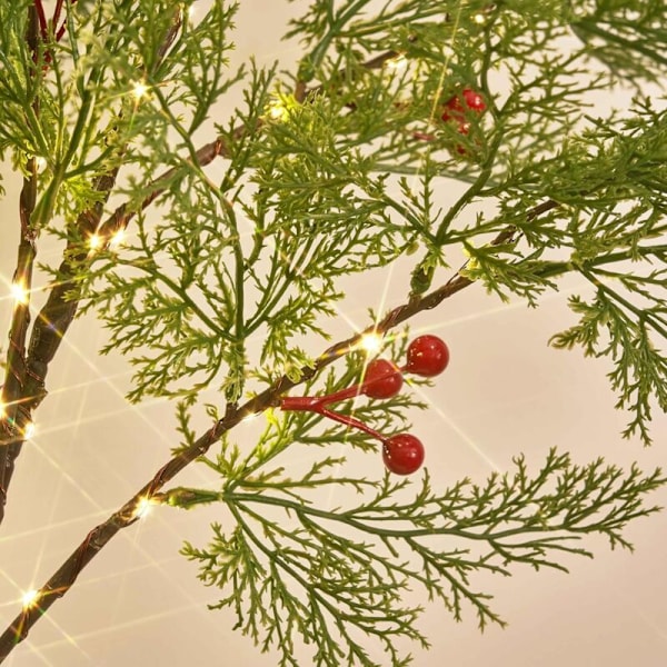 80 LED Rød Furu Lyslenke med Timer, Cypress Garland med 1,8m Lys, Batteridrevet & USB-plugg for Peis, Peishylle, Juledekorasjon
