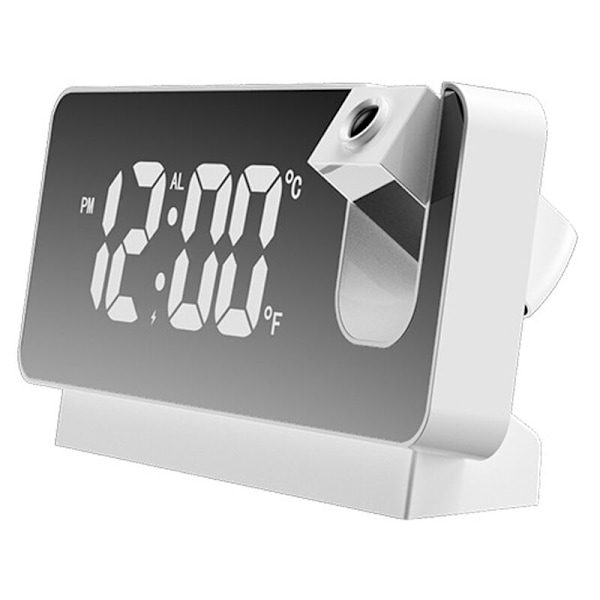 Rumsprojektion för sovrum, digital radio-väckarklocka och USB-laddningsportar, 180° roterande projektor, dubbellarm, snooze, ljus LED-display digi