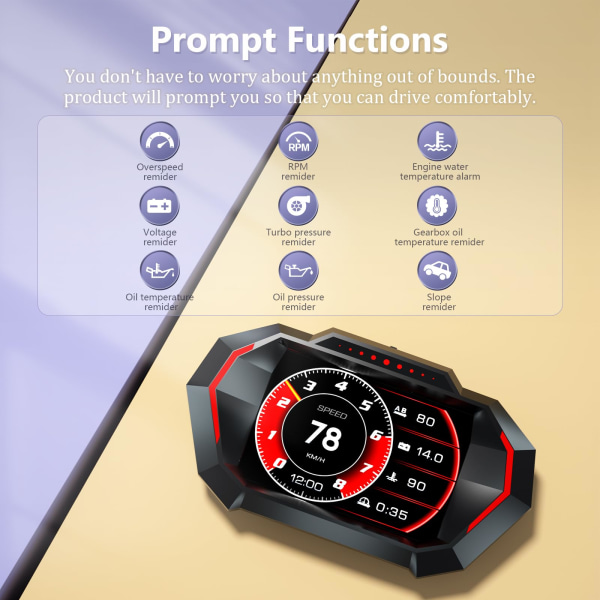 Head Up Display, OBD2 + GPS + Kaltevuusmittaritila - Monikielinen näyttö - Vaihdettavat nopeusmittarin yksiköt MPH ja KM/H kaikille autoille