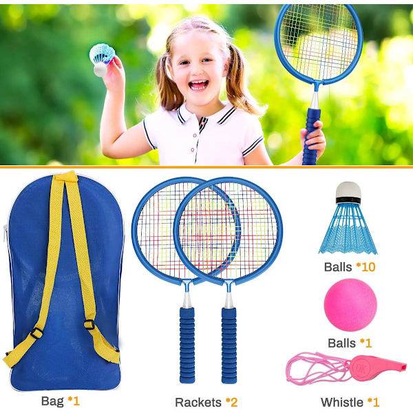 Badminton Tennis Rackets (Blå)Set Tennis Utomhusspel Boll Utomhus Strandleksak för Barn 3 4 5 År Gamla