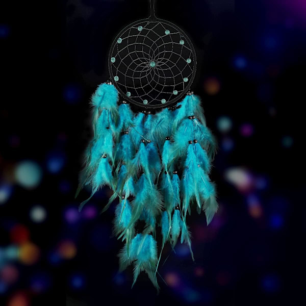 Unelma-amuletit tytölle, käsintehty unelma-amuletit höyhenillä, boheemi sisustus makuuhuoneeseen, lapsille, pojille, tytöille, seinäkoriste, luova lahja (sininen)