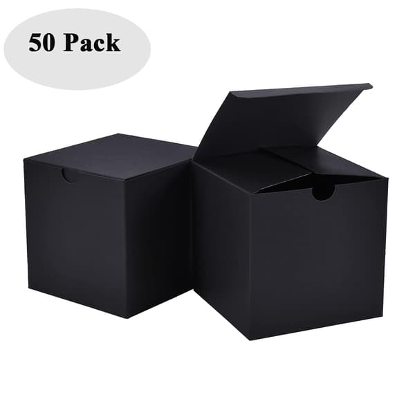 Paket med 50 svarta presentaskar 4x4x4 tum, presentaskar i kalvpapp, kubformade presentaskar i papper, lätta att montera, presentaskar i papper med lock