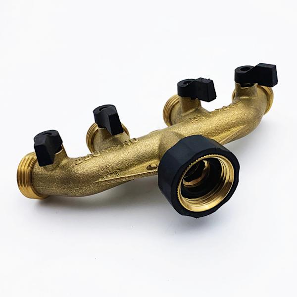 4-vejs messing slangedeler, 3/4\" messing slangehane manifold, haveadapter til vandslange