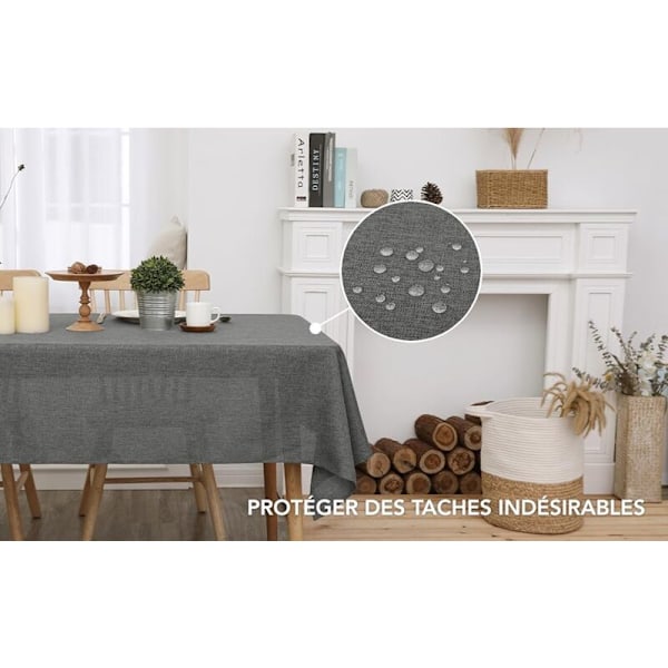 Vattentät Fläckresistent Duk med Linneeffekt för Matrumsbord 130x220 cm Grå