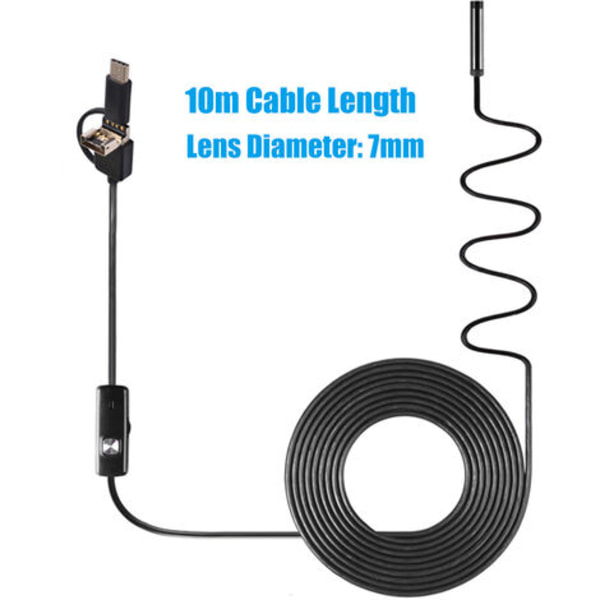 3 i 1 endoskop IP67 vandtæt industriel endoskop AN100, 10m ledning (fleksibel) 7mm sonde - 10m ledning (fleksibel) 7mm sonde