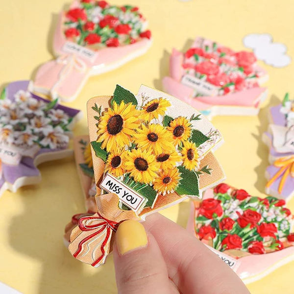 4 kappaletta koristeellisia jääkaappimagneetteja, hartsimamagneetteja 3D-jääkaappimagneetteja, kimppu jääkaappimagneetteja, jääkaapeille, kaapeille, toimistoille (auringonkukka, ruusu, lilja, C