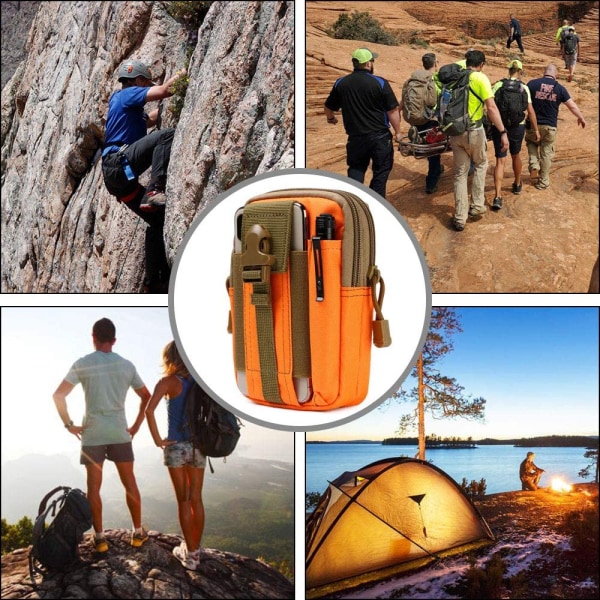 Taktisk bältesväska, nylonbältesväska - Orange - Multifunktionell Molle EDC-gadgetväska för telefon, utomhus, vandring, bergsklättring och cykling