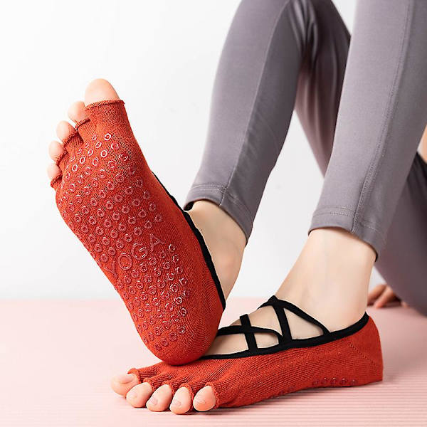 1 pari uutta ristisidosjoogisukkaa, selkämyksettömät naisten viiden varpaan pilates-sukat, liukumattomat puuvillaiset baletti-tanssi-kuntosukat