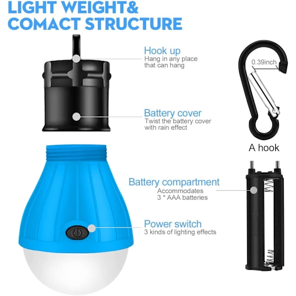 Utomhus Campinglampor - LED 3 Lägen Tältlampa | Utomhus, Bärbar Nödlampa - 6-pack