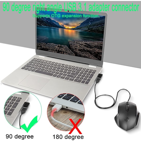 USB 3.1 90° Vinklet 10 Gbps USB 3.1 Han til Hun Adapter, Retvinklet USB A 3.1 Stikadapter, Understøtter Dataoverførsel, OTG, 3A Opladning, 2 stk (