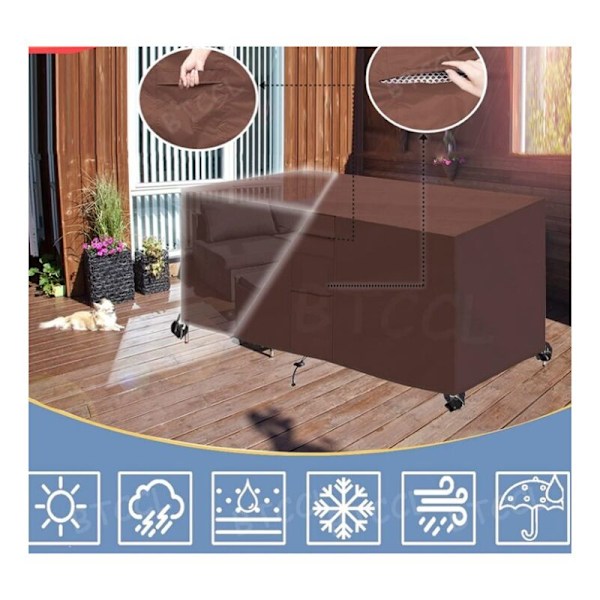 Rektangulært havemøbelovertræk, Patio Oxford Square møbelovertræk med ventilationsåbninger, vandtæt støvbeskyttelse, til bord-stol-møbler-brun242x162x100cm