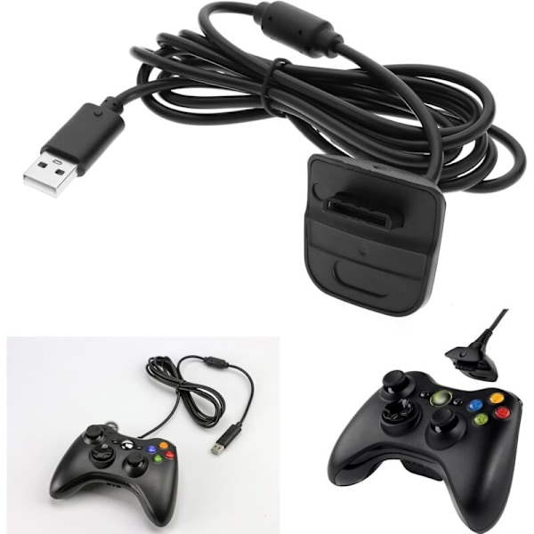 2-pack Ersättnings USB-laddningskabel Kompatibel med Xbox 360-kontroller Svart