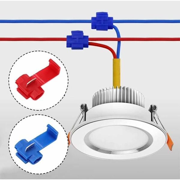 50 ELEKTRISKE LEDNINGSKLEMME STYK Quick connector, Hurtig selvdestruerende afledningskonnektor, Scotch Locking konnektorer (25 røde stykker, 25 blå stykker