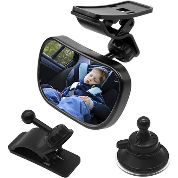 1 Baby Backspegel + 2 Hållare, Baby Watch Spegel, Bilspegel, Babysäkerhetsspegel, Splittersäker Bilspegel, Säkerhetsspegel, 360° Rotation