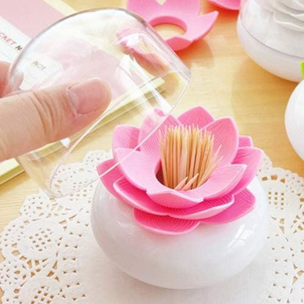 dekor 1 Kreativ Lotusformet Opbevaringsboks til Vatpinde, Tandstikker til Hjem, Køkken, Restaurant eller Cafe-Pink
